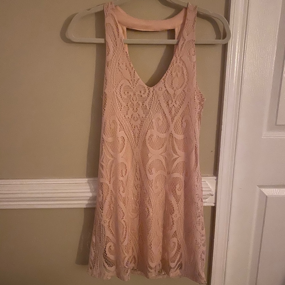 NEW Pink Lace Halter Open Back Semi Formal Dress